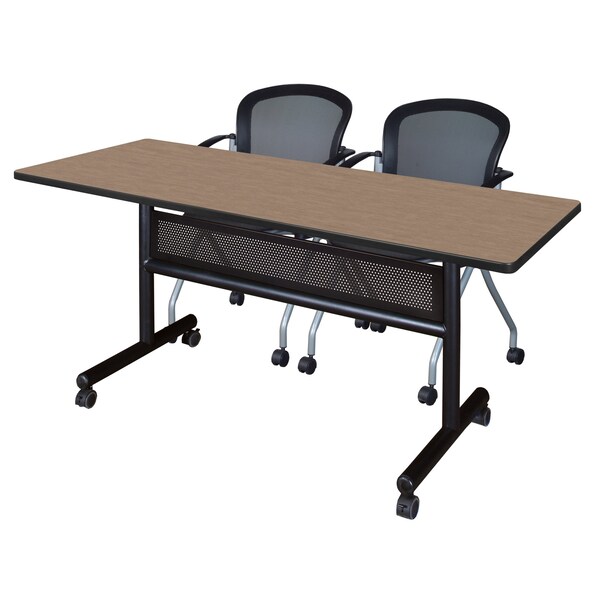 Regency Kobe Flip-Top Privacy Nesting Table W/ 2 Cadence Nest Chairs, 60 in W, 24 in L, Noble Oak - MKFTM6024NO23BK