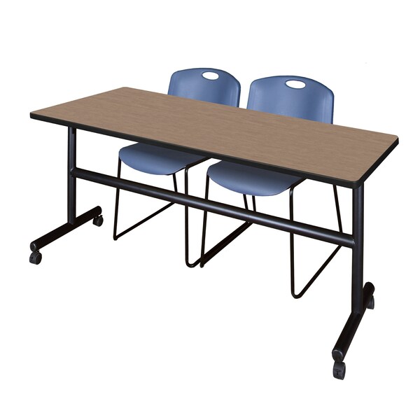 Regency Kobe Flip-Top Training Nesting Table W/ 2 Zeng Stack Chairs, 72 in W, 30 in L, Noble Oak - MKFT7230NO44BE