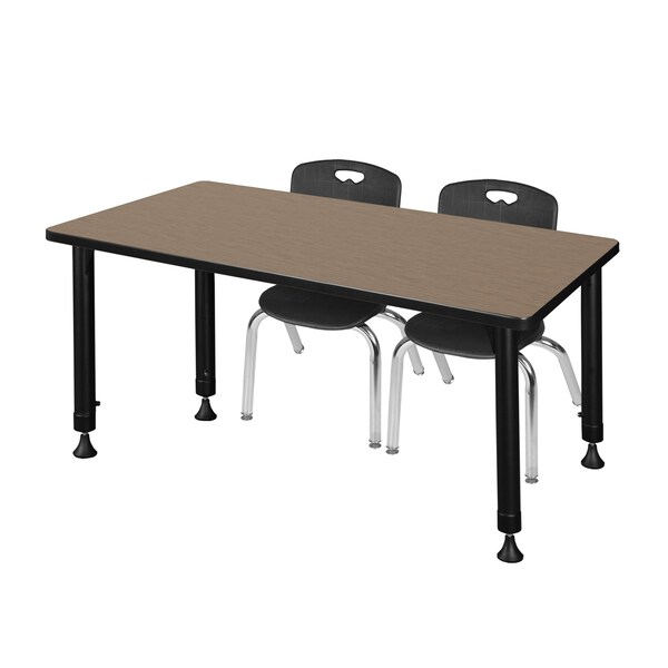 Regency Kee Adjustable Classroom Table W/ 2 Andy Stack Chairs, 60 in W, 30 in L, Noble Oak - MT6030NOAPBK45BK