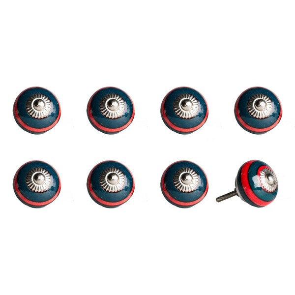 Pipers Pit Navy & Red Ceramic, Metal Knob - 1.5 x 1.5 x 1.5 in., 8PK - PI3084719
