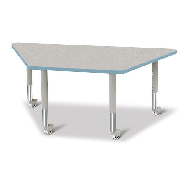 Jonti-Craft Berries Trapezoid Activity Tables, 30 in. x 60 in., Mobile, Freckled Gray/Coastal Blue/Gray - 6443JCM131