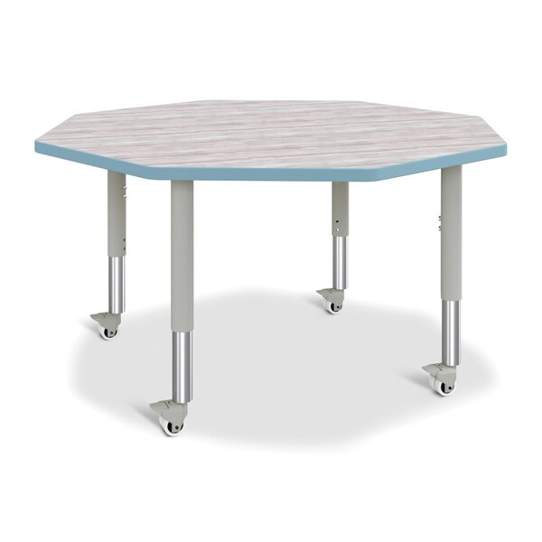 Jonti-Craft Berries Octagon Activity Table, 48 in. x 48 in., Mobile, Driftwood Gray/Coastal Blue/Gray - 6428JCM452