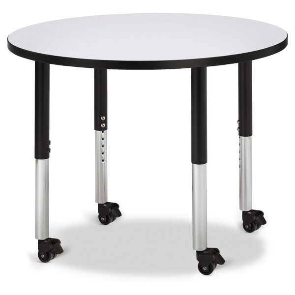 Jonti-Craft Berries Round Activity Table, 36 in. Diameter, Mobile, Freckled Gray/Black/Black - 6488JCM180