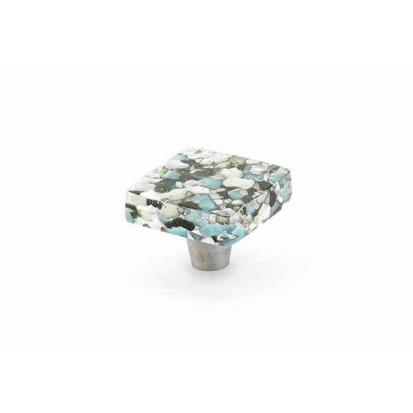 Schaub 1-1/2in Square Glass Ice Cabinet Knob Green Blue Pebbles Finish - 34-GBP