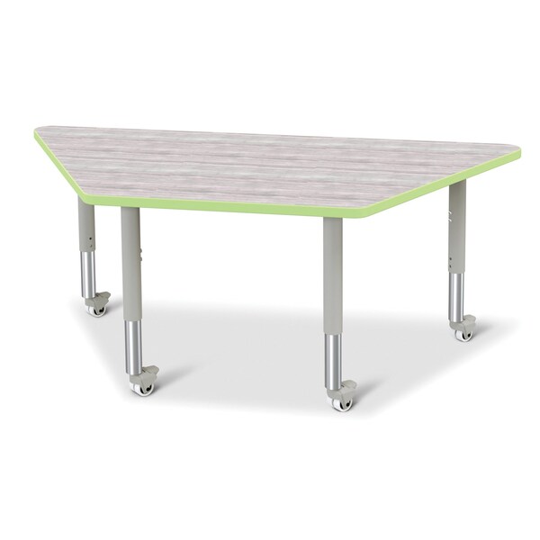 Jonti-Craft Berries Trapezoid Activity Table, 30 in. x 60 in., Mobile, Driftwood Gray/Key Lime/Gray - 6443JCM451