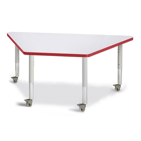 Jonti-Craft Berries Trapezoid Activity Tables, 30 in. x 60 in., Mobile, Freckled Gray/Red/Gray - 6443JCM008
