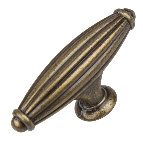 Gliderite Hardware 2-1/2 in. Antique Brass Fluted Cabinet T-Knob - 4047-AB, 10PK - 4047-AB-10