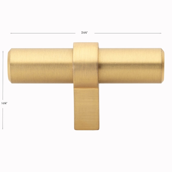 Gliderite Hardware 2-1/4 in. Satin Gold Solid Steel Cabinet T-Knob - 4002-T-SG, 25PK - 4002-T-SG-25