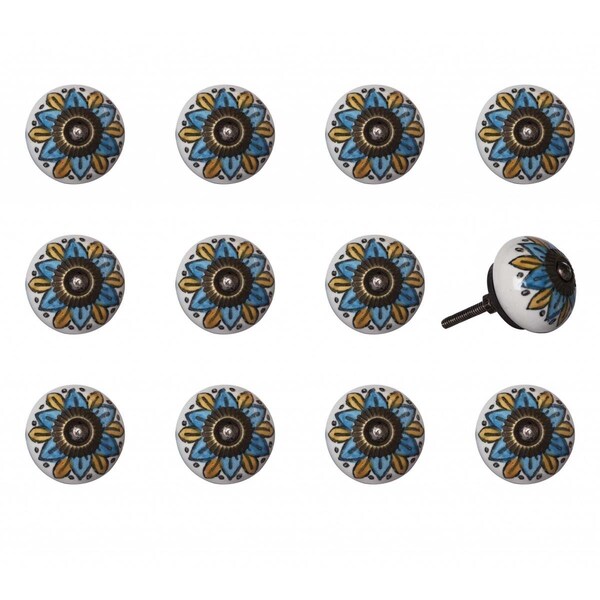 Homeroots 1.5 x 1.5 x 1.5 in. Ceramic & Metal Multi Color Knob, 12PK - 358091