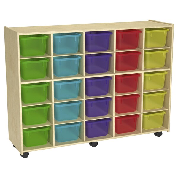 Childcraft Mobile Cubby Unit With Locking Casters, 25 Translucent Color Trays, 47-3/4 x 14-1/4 x 36 Inches - 2019881