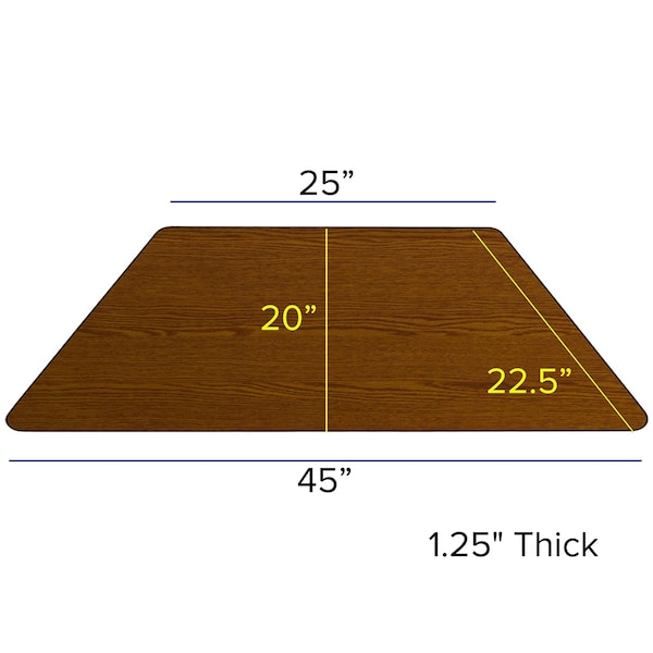 Flash Furniture Trapezoid Activity Table, 22.5 W, 45 L, 30.25 H, Chrome, Laminate, Particleboard, Steel, Wood Grain - XU-A2448-TRAP-OAK-H-A-GG