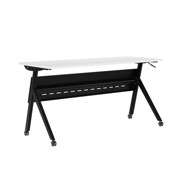 Flash Furniture Davis 60in. x 24in. HD Nesting Table w/Y-Legs, Modesty Panel, 1in. Thick White Tabletop, Blk Frame - MT-M6024-Y-LEG-WHTBLK-GG