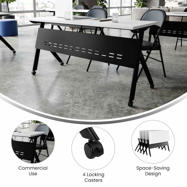 Flash Furniture Davis 60in. x 24in. HD Nesting Table w/Y-Legs, Modesty Panel, 1in. Thick White Tabletop, Blk Frame - MT-M6024-Y-LEG-WHTBLK-GG