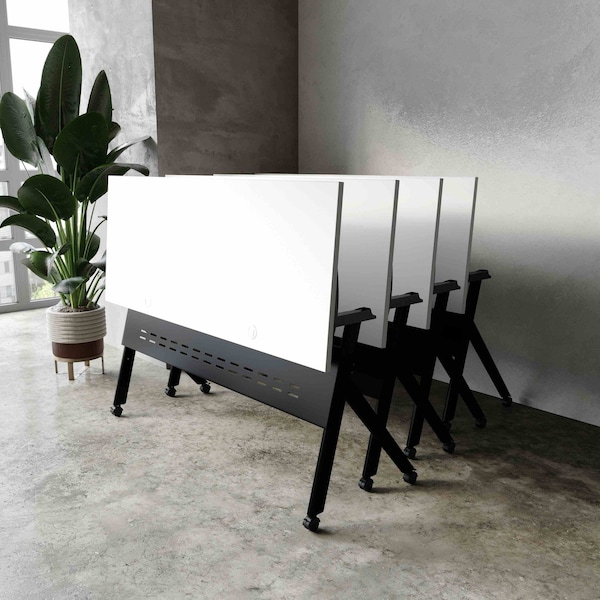 Flash Furniture Davis 60in. x 24in. HD Nesting Table w/Y-Legs, Modesty Panel, 1in. Thick White Tabletop, Blk Frame - MT-M6024-Y-LEG-WHTBLK-GG