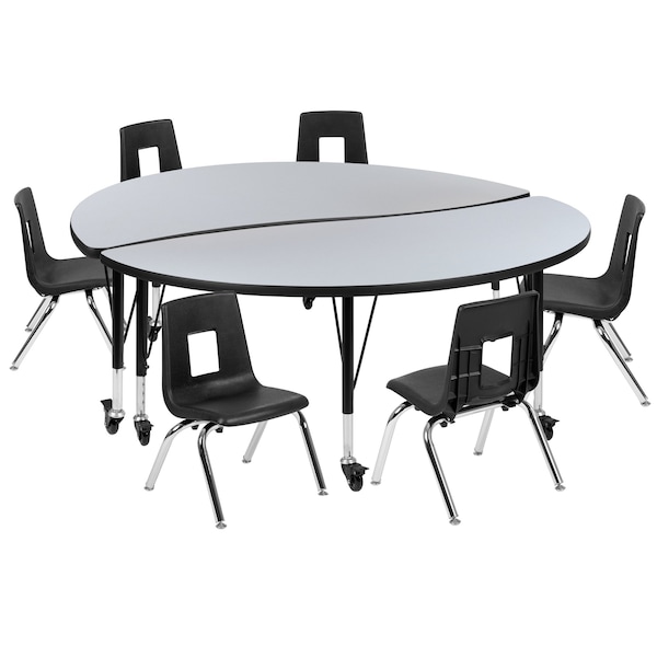 Flash Furniture Mobile 60" Circle Wave Grey Table Set-14" Chairs - XU-GRP-14CH-A60-HCIRC-GY-T-P-CAS-GG