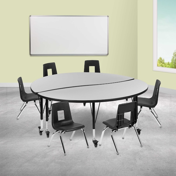 Flash Furniture Mobile 60" Circle Wave Grey Table Set-14" Chairs - XU-GRP-14CH-A60-HCIRC-GY-T-P-CAS-GG