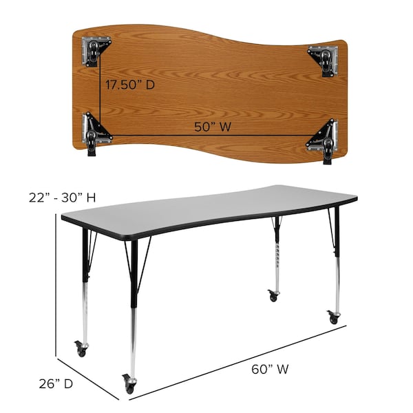Flash Furniture Rectangle 26 W, 60 L, 30 H, Chrome, Laminate, Particleboard, Steel, Grey - XU-A3060-CON-GY-T-A-CAS-GG
