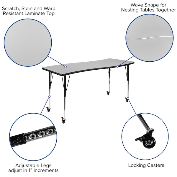 Flash Furniture Rectangle 26 W, 60 L, 30 H, Chrome, Laminate, Particleboard, Steel, Grey - XU-A3060-CON-GY-T-A-CAS-GG