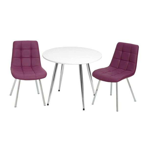 Gift Mark Mid-Century Modern Round Kids White Table with White & Purple Arm Chairs - T3081PU