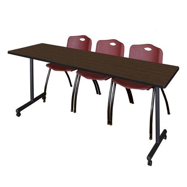 Regency Kobe Flip-Top Training Nesting Table W/ 2 M Stack Chairs, 84 in W, 24 in L, Neo Walnut - MKFT8424NW47BY