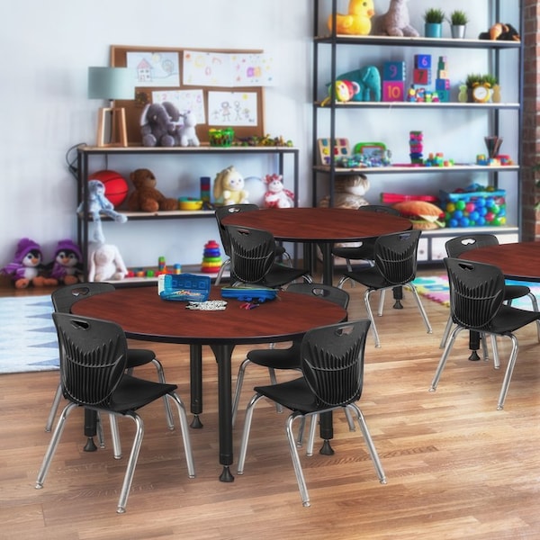 Kee Tables > Height Adjustable > Round Classroom Tables, 48 W, 48 L, 23-34 H, Wood|Metal, Cherry - TB48RNDCHAPBK