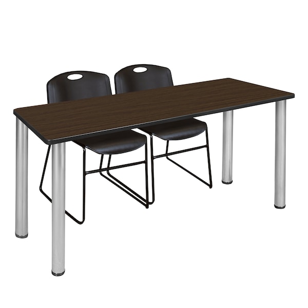 Regency Kee Training Table W/ 2 Zeng Chairs, 66 in W, 24 in L, Neo Walnut - MT6624NWBPCM44BK