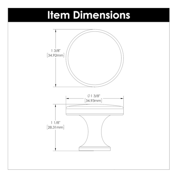 Hickory Hardware Knob 1-3/8 Inch Diameter, 10PK - H076698-VB-10B