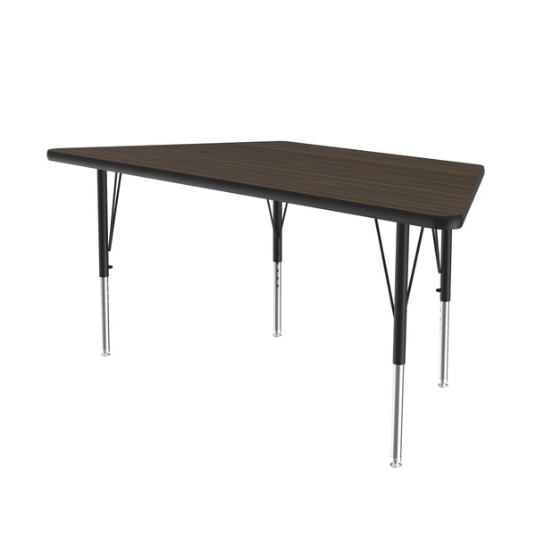 Correll Trapezoidal Adjustable Height Activity Kids School Table, 30" W, 60" L, 19" to 29" H, Walnut - A3060-TRP-01