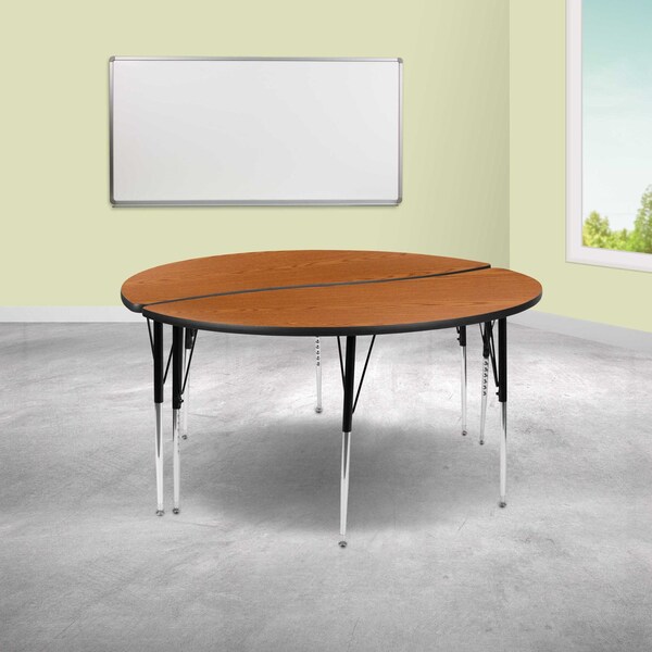 Flash Furniture Round 60 W, 60 L, 30.25 H, Chrome, Laminate, Particleboard, Steel, Wood Grain - XU-GRP-A60-HCIRC-OAK-T-A-GG