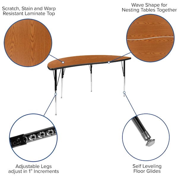 Flash Furniture Round 60 W, 60 L, 30.25 H, Chrome, Laminate, Particleboard, Steel, Wood Grain - XU-GRP-A60-HCIRC-OAK-T-A-GG