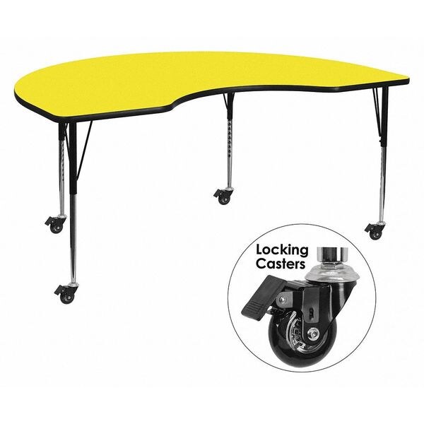 Flash Furniture Kidney Activity Table, 48" W, 96" L, 30.5" H, Laminate, Yellow - XU-A4896-KIDNY-YEL-H-A-CAS-GG
