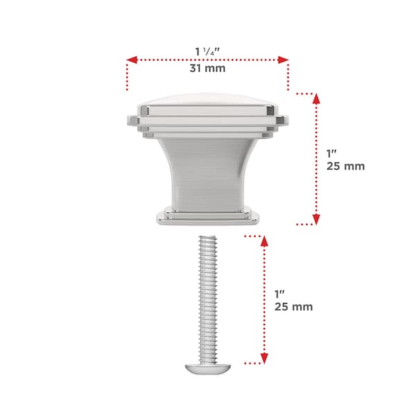Richelieu Charlemagne Collection 1 7/32 in (31 mm) x 1 7/32 in (31 mm) Brushed Nickel Transitional Cabinet Knob - BP81091195