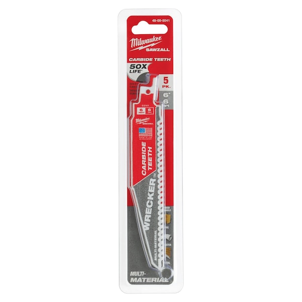 Milwaukee Tool 6" L x 6 TPI Reciprocating Saw Blade - 48-00-5541