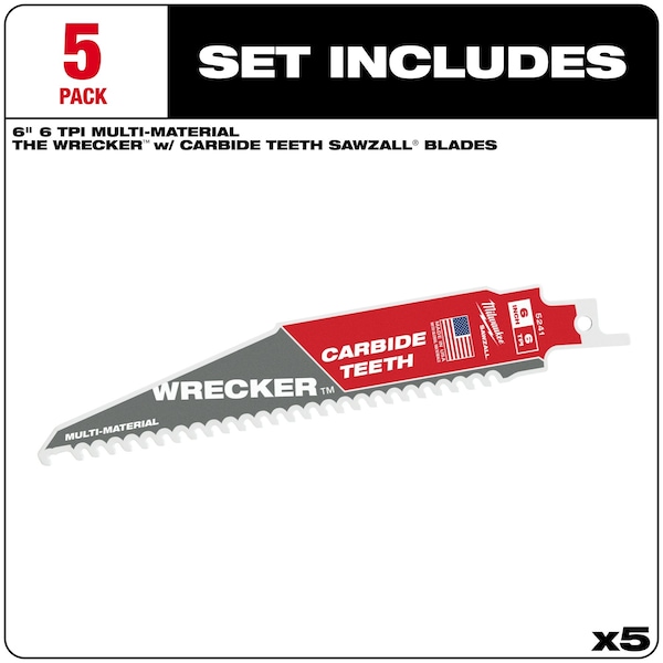 Milwaukee Tool 6" L x 6 TPI Reciprocating Saw Blade - 48-00-5541