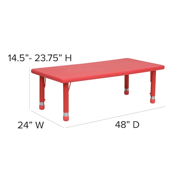 Flash Furniture Rectangle Activity Table, 24 W, 48 L, 23.75 H, Plastic, Steel, Red - YU-YCX-001-2-RECT-TBL-RED-GG