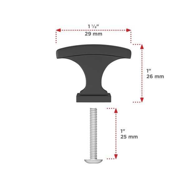 Richelieu 1 5/32-inch (29 mm) x 15/32-inch (12 mm) Matte Black Transitional Cabinet Knob - BP525429900