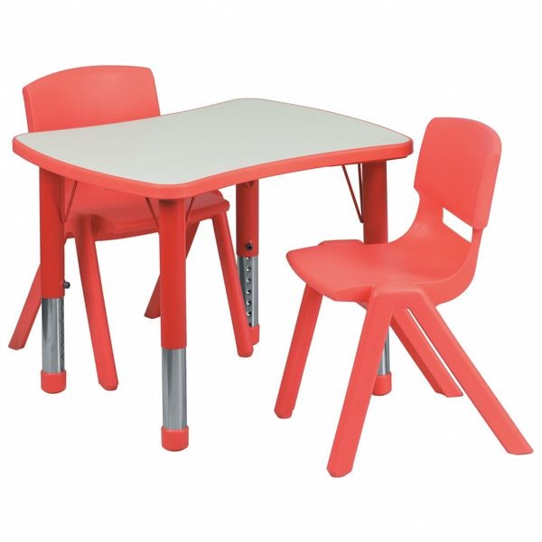 Flash Furniture Rectangle Table Set, 21.875 W, 26.625 L, 23.5 H, Plastic, Steel, Grey - YU-YCY-098-0032-RECT-TBL-RED-GG