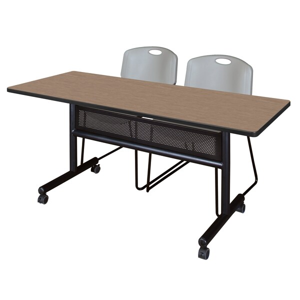 Regency Kobe Flip-Top Privacy Nesting Table W/ 2 Zeng Stack Chairs, 60 in W, 30 in L, Noble Oak - MKFTM6030NO44GY
