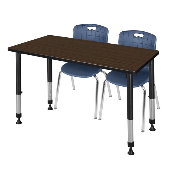 Regency Kee Adjustable Classroom Table W/ 2 Andy Stack Chairs, 48 in W, 24 in L, Neo Walnut - MT4824NWAPBK40NV
