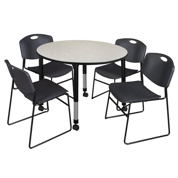 Regency Tables > Height Adjustable > Round Mobile Table & Chair Sets, 48 W, 48 L, 23-34 H, Maple - TB48RNDPLAPCBK44BK