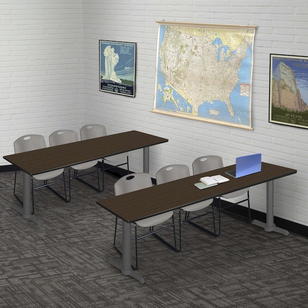 Regency Cain T-Base Training Seminar Table, 84 in W, 24 in L, Neo Walnut - MTRCT8424NWGY