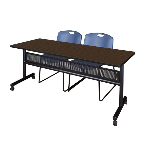 Regency Kobe Flip-Top Privacy Nesting Table W/ 2 Zeng Stack Chairs, 72 in W, 24 in L, Neo Walnut - MKFTM7224NW44BE