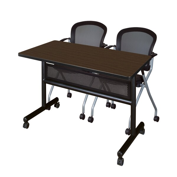 Regency Kobe Flip-Top Privacy Nesting Table W/ 2 Cadence Nest Chairs, 42 in W, 24 in L, Neo Walnut - MKFTM4824NW23BK