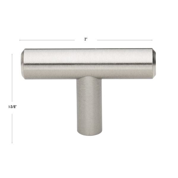 Gliderite Hardware 2 in. Solid Steel Satin Nickel Cabinet T-Knob - 5002-T-SS - 5002-T-SS-1