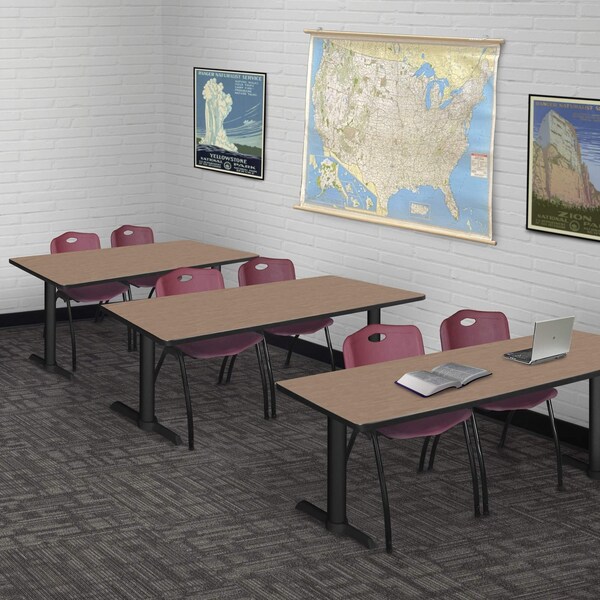 Regency Cain T-Base Training Seminar Table W/ 2 M Stack Chairs, 66 in W, 24 in L, Noble Oak - MTRCT6624NO47BY