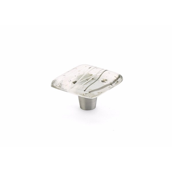Schaub 1-1/2in Square Glass Ice Cabinet Knob Confetti White Grey Finish - 34-CWG