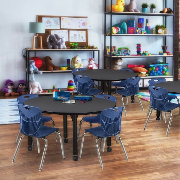 Regency Tables > Height Adjustable > Round Mobile Tables, 48 W, 48 L, 23-34 H, Wood|Metal, Grey - TB48RNDGYAPCBK