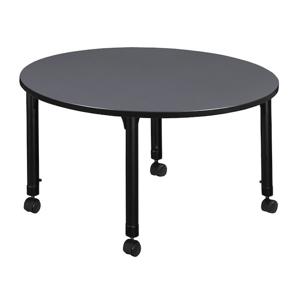 Regency Tables > Height Adjustable > Round Mobile Tables, 48 W, 48 L, 23-34 H, Wood|Metal, Grey - TB48RNDGYAPCBK