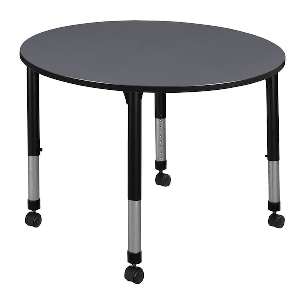 Regency Tables > Height Adjustable > Round Mobile Tables, 48 W, 48 L, 23-34 H, Wood|Metal, Grey - TB48RNDGYAPCBK