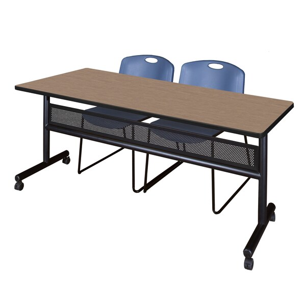 Regency Kobe Flip-Top Privacy Nesting Table W/ 2 Zeng Stack Chairs, 72 in W, 30 in L, Noble Oak - MKFTM7230NO44BE